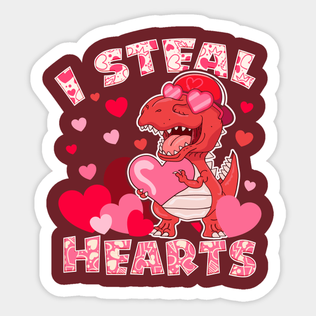 Boys Valentines Day  Dinosaur T rex Lover I Steal Hearts Sticker by HannessyRin